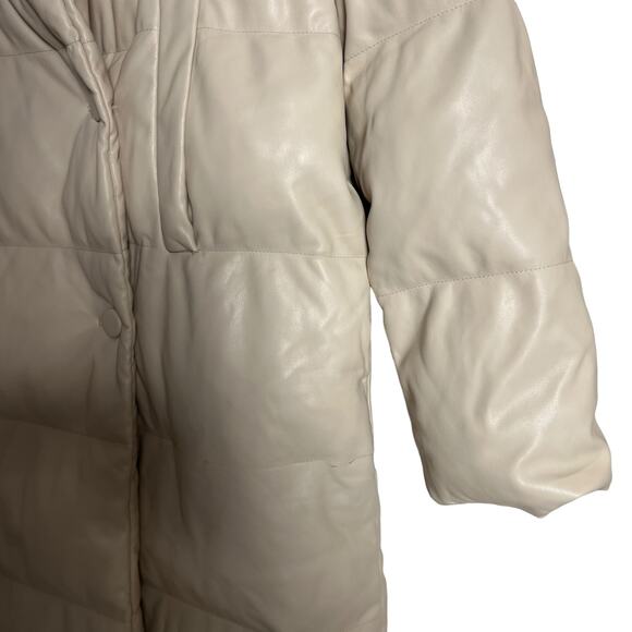 Something Navy Cream Faux Leather Oversized Trench Puffer Coat Size Small - Picture 9 of 16